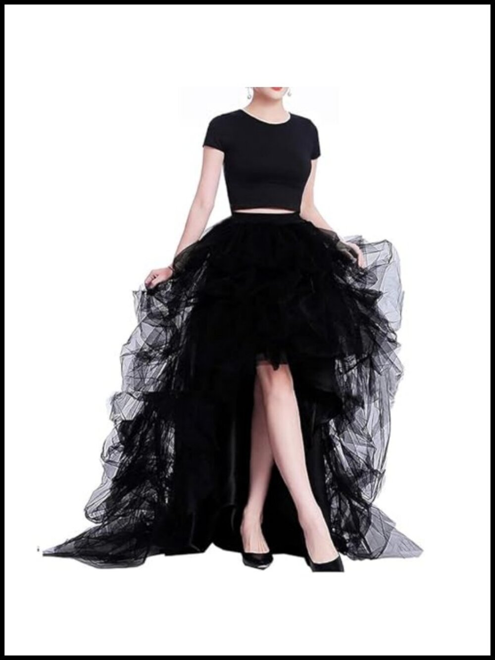 High Waist High Low Layered Tulle Floor Length Skirt